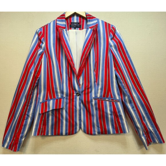 Jones New York Signature Women's Cotton Stretch Blazer Size 10 Multicolor Stripe - Picture 1 of 11